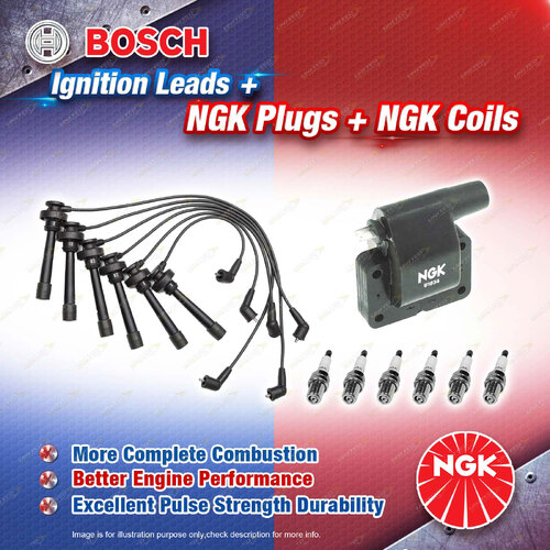 NGK Spark Plugs Coil + Bosch Leads Kit for Mitsubishi Pajero NK 6G72 3.0L V6