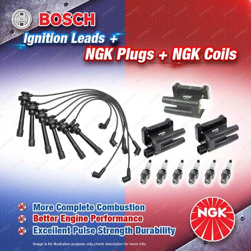 NGK Spark Plugs Coils + Bosch Leads Kit for Mitsubishi Pajero NM NP 6G74 3.5L V6