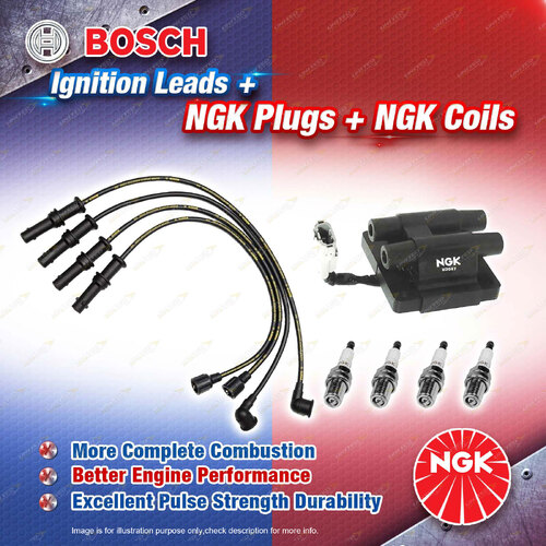 NGK Spark Plugs Coil + Bosch Leads Kit for Subaru Impreza GC GF Liberty BD BG