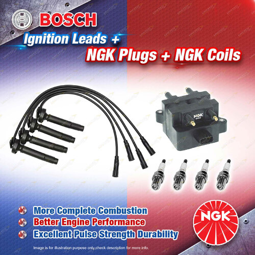 NGK Spark Plugs Coil + Bosch Leads for Subaru Forester SG Liberty BE Outback BH