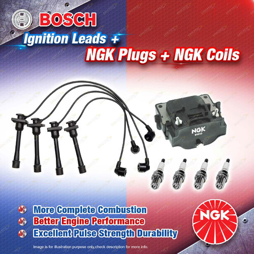 NGK Spark Plugs Coil + Bosch Leads Kit for Toyota Corolla AE101R 4AFE 1.6L 4Cyl