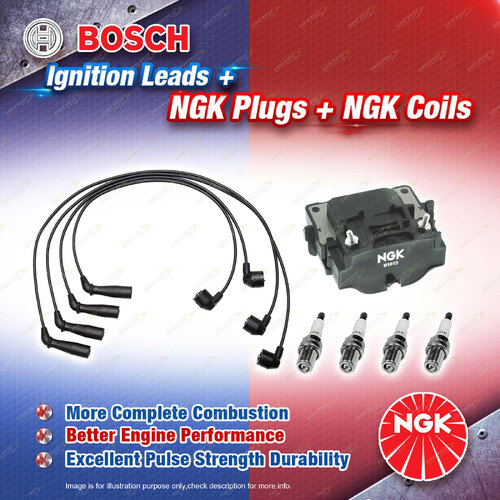 NGK Spark Plugs Coil + Bosch Leads Kit for Toyota Hilux RZN147R 1RZE 2.0L 4Cyl