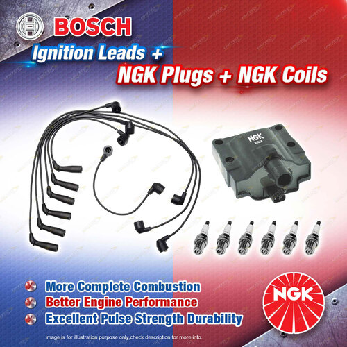 NGK Spark Plugs Coil + Bosch Leads Kit for Toyota 4 Runner VZN130R 3VZE 3.0L V6