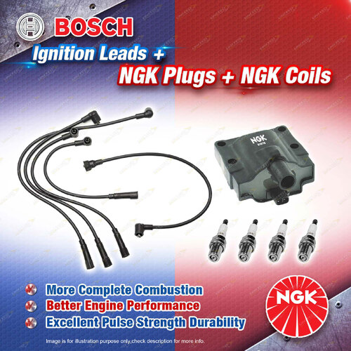 NGK Spark Plugs Coil + Bosch Leads Kit for Toyota Hilux RN85R RN90R RN105R 88-91