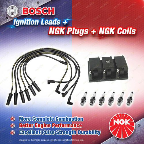 NGK Spark Plugs Coil + Bosch Leads Kit for Toyota Lexcen VN 3.8L V6 OHV MPFI 12V