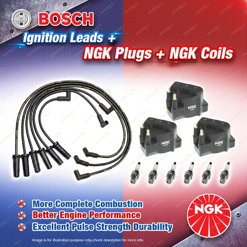 NGK Spark Plugs Coils + Bosch Leads Kit for Toyota Lexcen VS 3.8 V6 OHV MPFI 12V