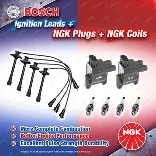 NGK Spark Plugs Coils + Bosch Leads Kit for Toyota Rav4 SXA11R 3SFE 2.0L 4Cyl