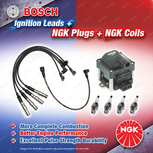 NGK Spark Plugs Coil + Bosch Leads Kit for Volkswagen Transporter T4 AAC 2.0L