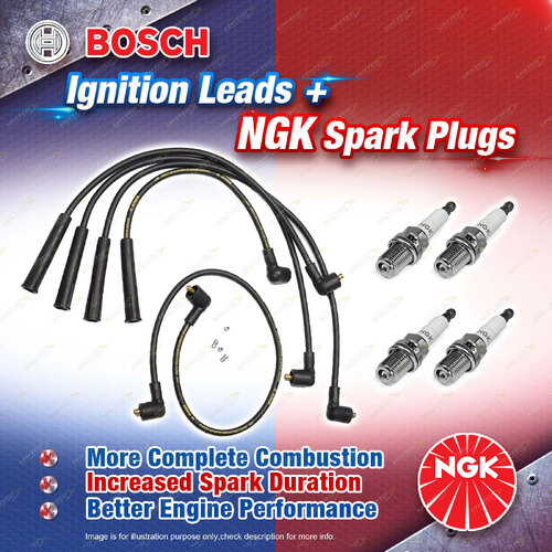 4 x NGK Spark Plugs + Bosch Ignition Leads Kit for BMW 318i E21 M10B18B M10B18F