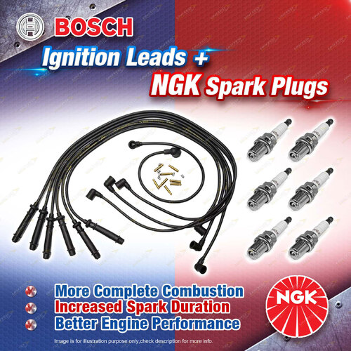 6x NGK Spark Plugs + Bosch Ignition Leads Kit for BMW 320i 323i E21 E30 520i E28