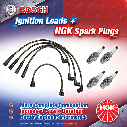 4x NGK Spark Plugs + Bosch Ignition Leads Kit for Ford Courier PB PC Econovan JG