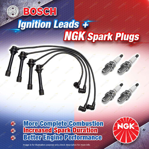 4 x NGK Spark Plugs + Bosch Ignition Leads Kit for Ford Laser KJ SGNM SGPM BP I4