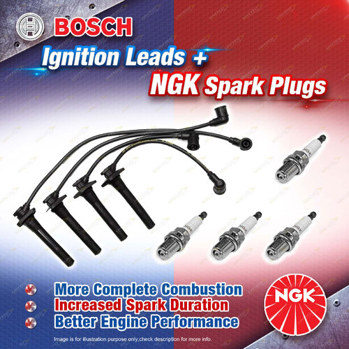 4 x NGK Spark Plugs + Bosch Ignition Leads Kit for Ford Laser KN SGNM KN SHPM