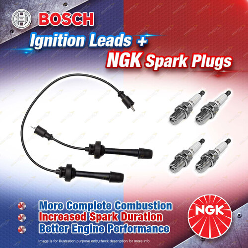 4 x NGK Spark Plugs + Bosch Ignition Leads Kit for Ford Laser KQ SHPN 2.0L FSDE