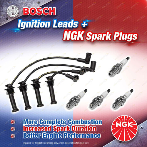 4 x NGK Spark Plugs + Bosch Ignition Leads Kit for Ford Fiesta WP WQ HXXWP 1.6L