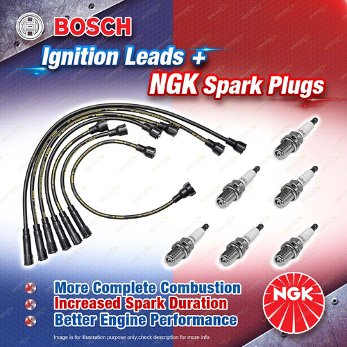 6 x NGK Spark Plugs + Bosch Leads Kit for Ford Fairmont XA XB XP XR XT XW XY LPG