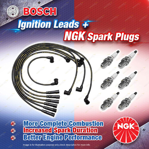 6x NGK Spark Plugs + Bosch Ignition Leads Kit for Ford Fairmont Falcon XD XE LPG