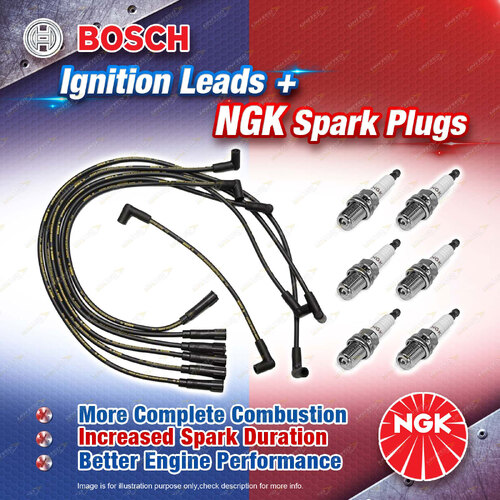 6 x NGK Spark Plugs + Bosch Leads for Ford Fairlane ZL Fairmont Falcon XF LTD FE