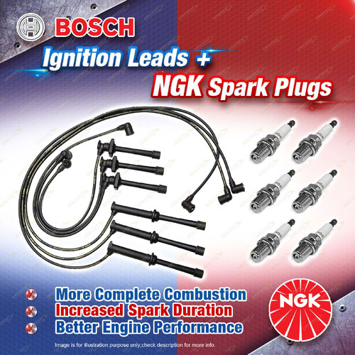 6 x NGK Spark Plugs + Bosch Ignition Leads Kit for Ford Telstar AX AY SHVU SHWU