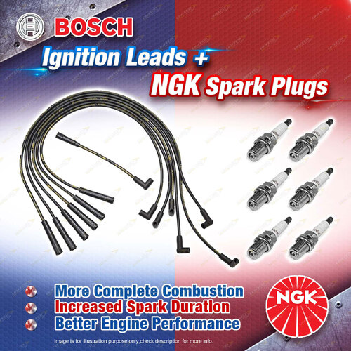 6 x NGK Spark Plugs + Bosch Leads for Ford Fairlane NL Fairmont Falcon EL LTD DL