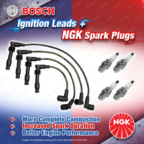 4 x NGK Spark Plugs + Bosch Ignition Leads Kit for Holden Astra TR 1.6L C16SE I4