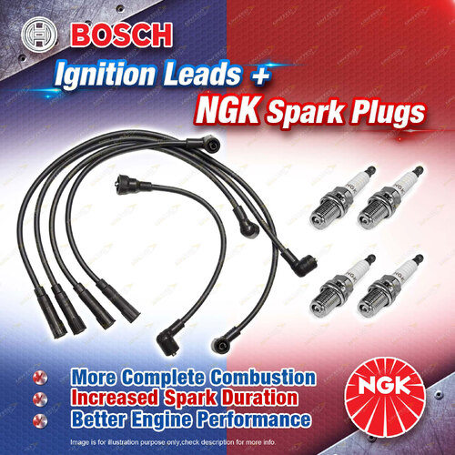 4 x NGK Spark Plugs + Bosch Ignition Leads for Holden Astra LB 1.5L E15 I4 8v