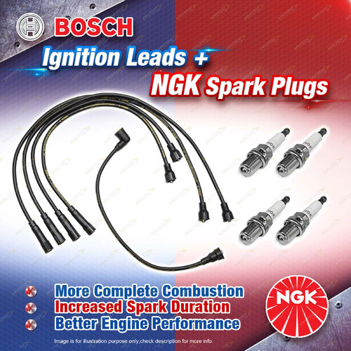 4 x NGK Spark Plugs + Bosch Ignition Leads for Holden Jackaroo UBS17 Rodeo TF