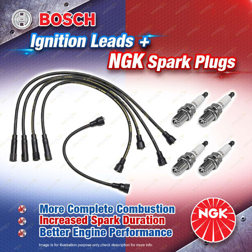 4 x NGK Spark Plugs + Bosch Ignition Leads Kit for Holden Drover QB 1.3L G13A I4