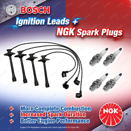 4 x NGK Spark Plugs + Bosch Ignition Leads Kit for Holden Apollo JM JP 2.2L 5SFE