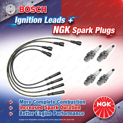 4 x NGK Spark Plugs + Bosch Ignition Leads Kit for Holden Rodeo TF TFR16 TFR30