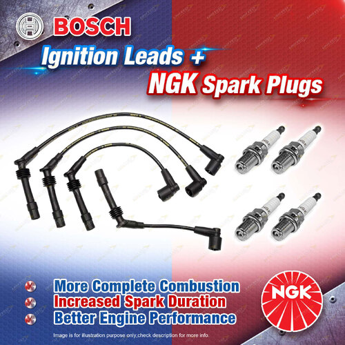 4 x NGK Spark Plugs + Bosch Ignition Leads Kit for Holden Barina Combo SB SBF25