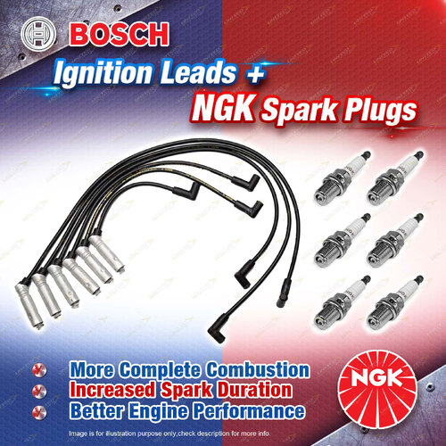 6 x NGK Spark Plugs + Bosch Leads Kit for Holden Calais Commodore VS VT VU VX VY