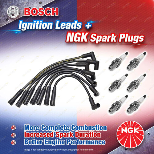 6 x NGK Spark Plugs + Bosch Leads Kit for Holden Kingswood One Tonner Utility WB