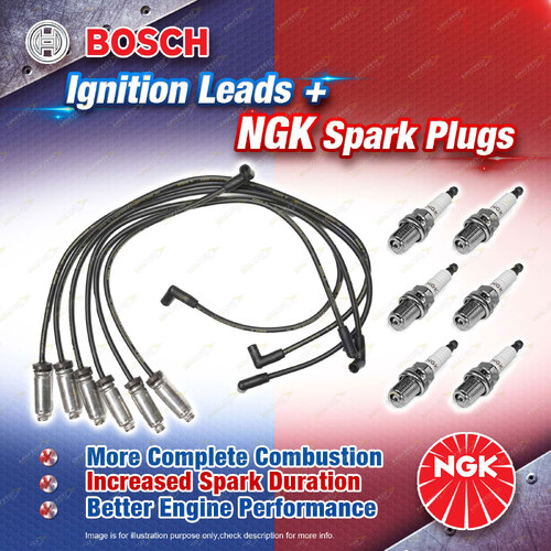 6 x NGK Spark Plugs + Bosch Ignition Leads for Holden Calais Commodore VN LPG