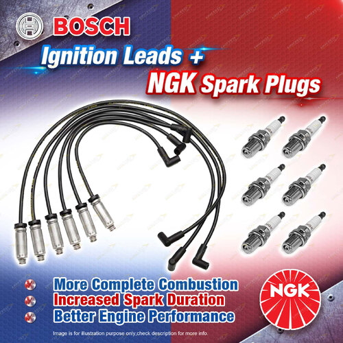 6 x NGK Spark Plugs + Bosch Leads Kit for Holden Calais Caprice Statesman VQ VR