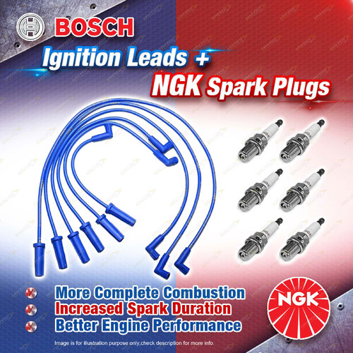 6 x NGK Spark Plugs + Bosch Motor Sport Leads for Holden Calais Commodore VS VT