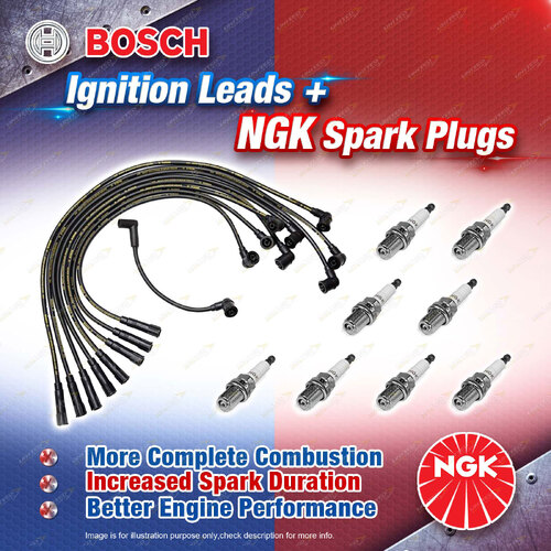 8 x NGK Spark Plugs + Bosch Leads Kit for Holden Calais VN Caprice Statesman VQ