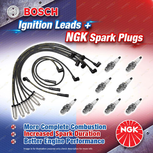 8 x NGK Spark Plugs + Bosch Ignition Leads for Holden Calais VT Caprice VR VS