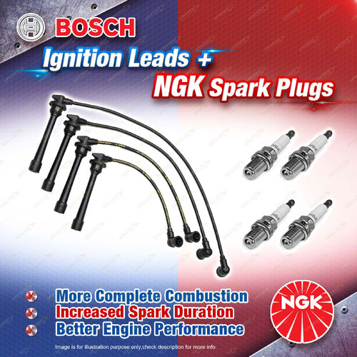 4 x NGK Spark Plugs + Bosch Ignition Leads for Hyundai Lantra J2 J3 Tiburon GK