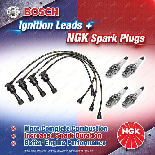 4 x NGK Spark Plugs + Bosch Ignition Leads Kit for Hyundai Lantra J1 KF21R KF31M