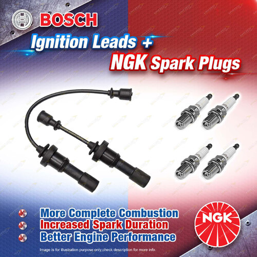 4 x NGK Spark Plugs + Bosch Ignition Leads Kit for Hyundai Sonata EF EM41B EN41B