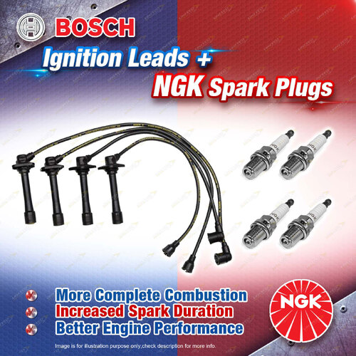 4 x NGK Spark Plugs + Bosch Ignition Leads Kit for Mazda 626 GE GESP GESS 92-94