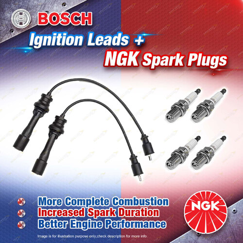 4 x NGK Spark Plugs + Bosch Ignition Leads Kit for Mazda 323 BJ BJMP BJ BJMS