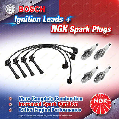 4 x NGK Spark Plugs + Bosch Ignition Leads Kit for Mazda 626 GF GFSP GF GFSS