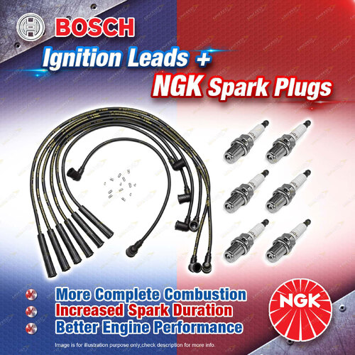 6 x NGK Spark Plugs + Bosch Leads for Mercedes Benz 280 W114 W123 280SEL W116