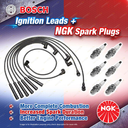 6 x NGK Spark Plugs + Bosch Ignition Leads Kit for Mercedes Benz 300CE C124 W124