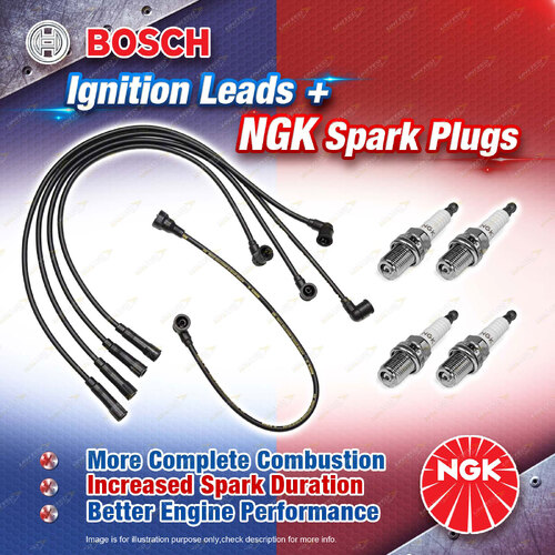 4 x NGK Spark Plugs + Bosch Ignition Leads Kit for Mitsubishi Starwagon SJ P03W