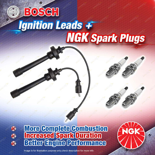 4 x NGK Spark Plugs + Bosch Ignition Leads for Mitsubishi Nimbus UG Pajero IO QA