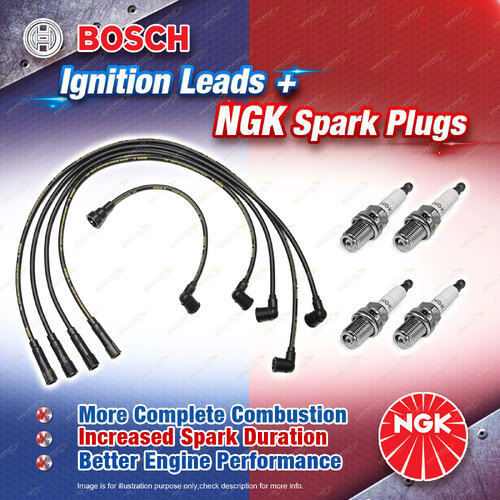 4 x NGK Spark Plugs + Bosch Leads Kit for Mitsubishi Express Starwagon SF SG LPG