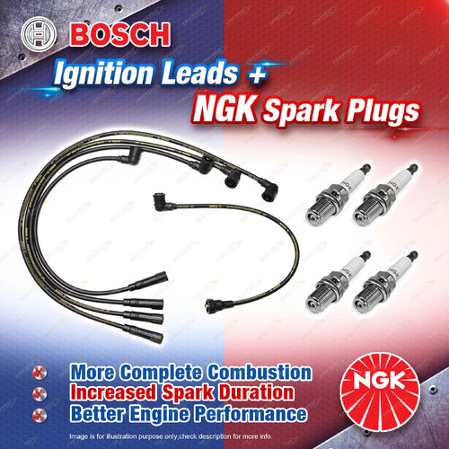 4 x NGK Spark Plugs + Bosch Ignition Leads Kit for Mitsubishi Triton MH MJ 2.6L